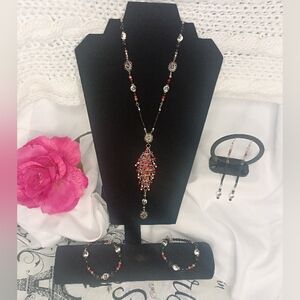 *NEW* Tiffany's Unique Jewelry Gorgeous Coral & Onyx Jewelry Set β₯οΈ π€
